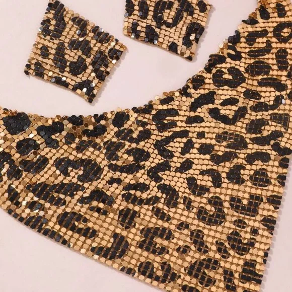 Leopard Print Gold Statement Necklace and Earring Set - Picture 3 of 3